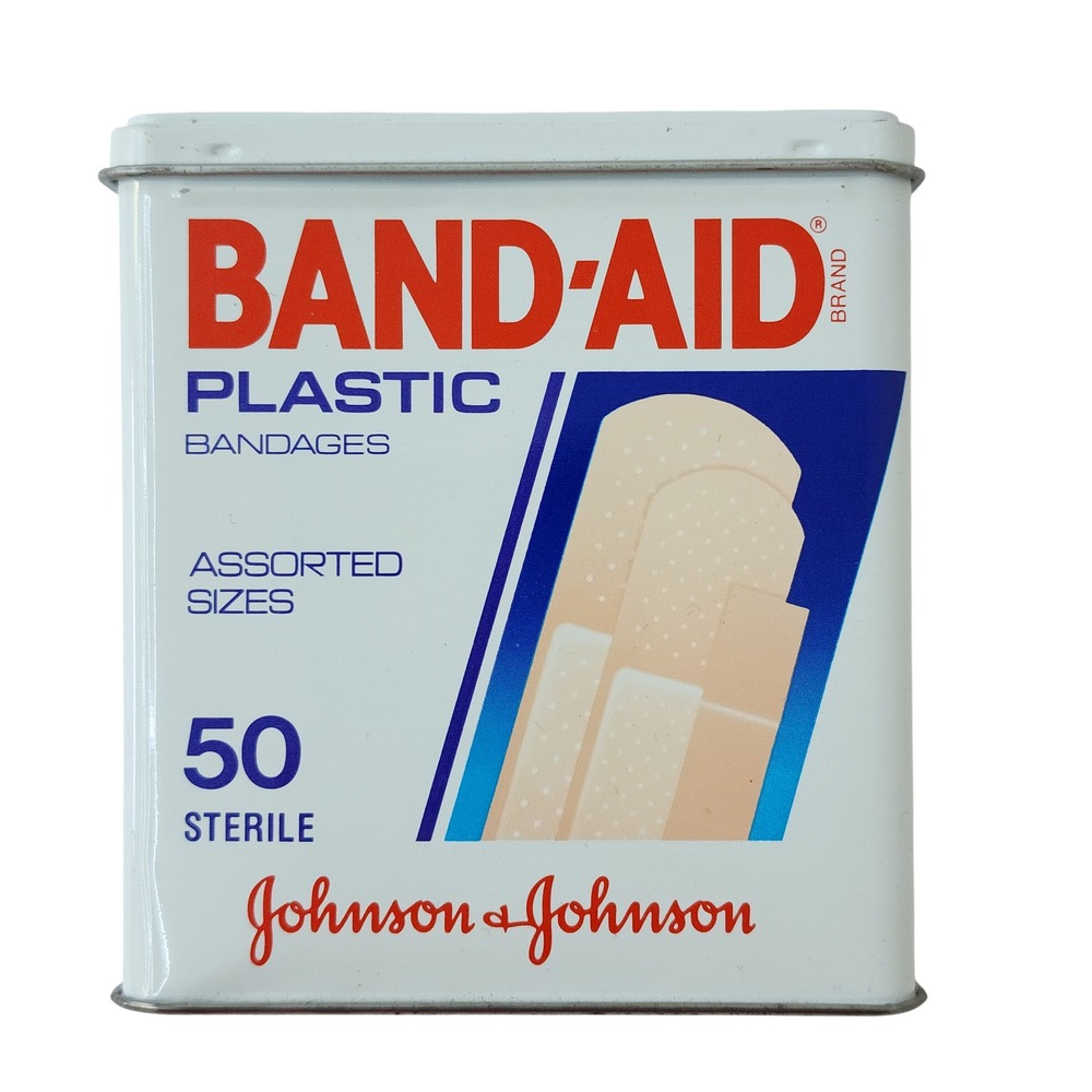 Vintage 1989‎ Johnson & Johnson Band-Aid Plastic Bandages Metal Tin Empty USA